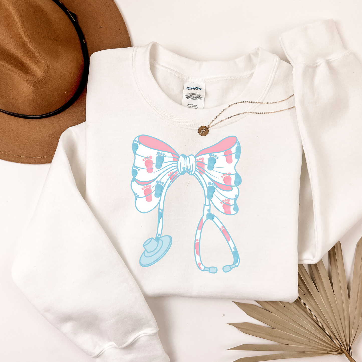 Labor and Delivery Nurse Baby Feet Bow Sweatshirt