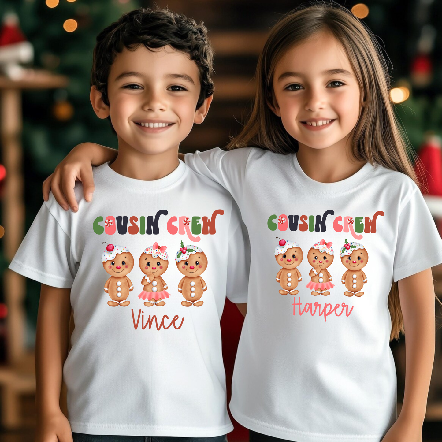 Personalized Christmas Cousin Crew Shirts | Gingerbread Boy & Girl | Custom Family Holiday Matching Tees