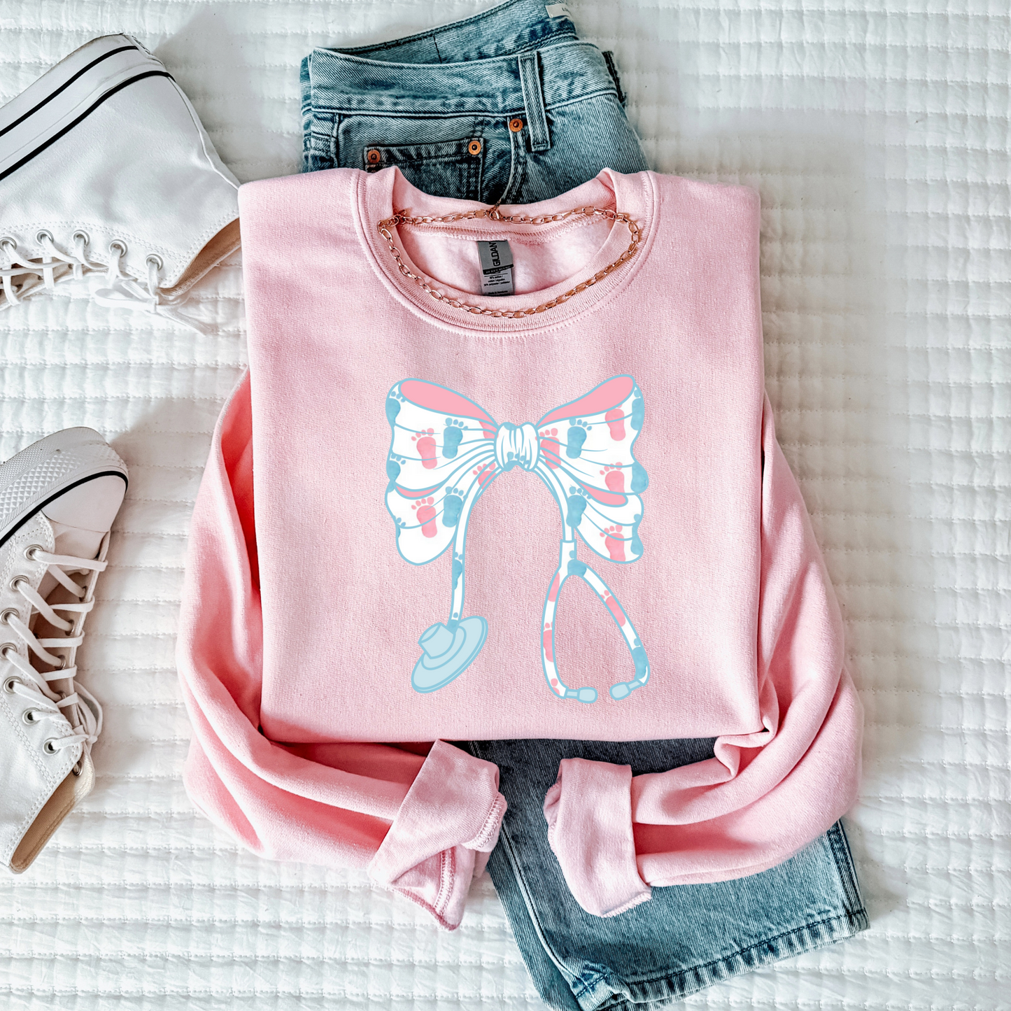Labor and Delivery Nurse Baby Feet Bow Sweatshirt