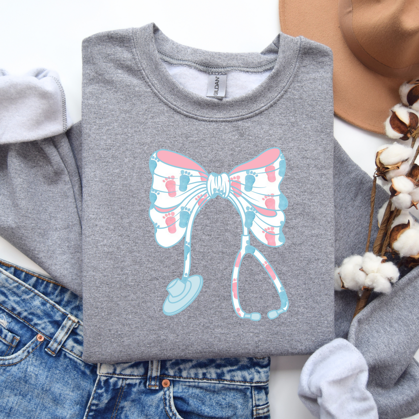 Labor and Delivery Nurse Baby Feet Bow Sweatshirt