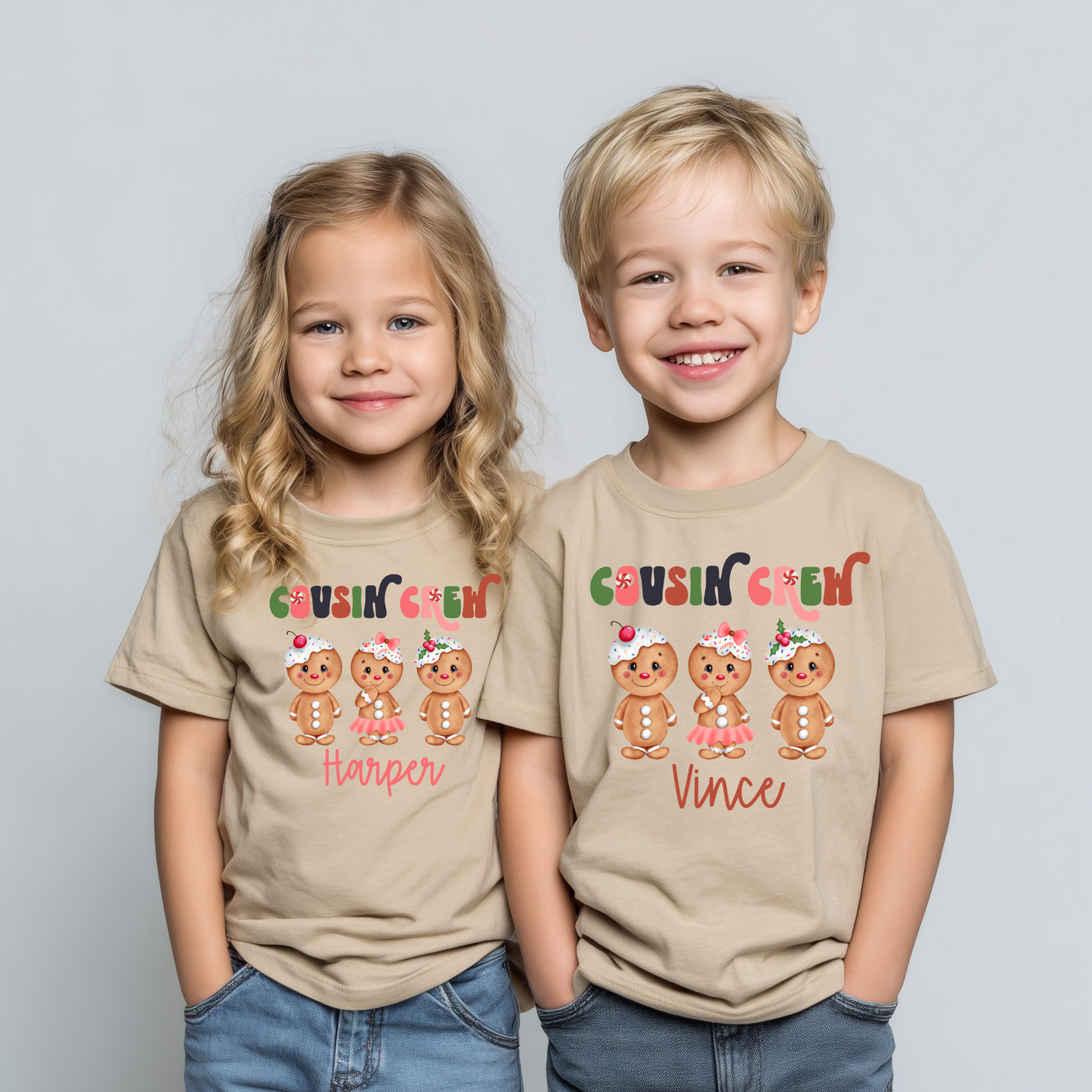 Personalized Christmas Cousin Crew Shirts | Gingerbread Boy & Girl | Custom Family Holiday Matching Tees