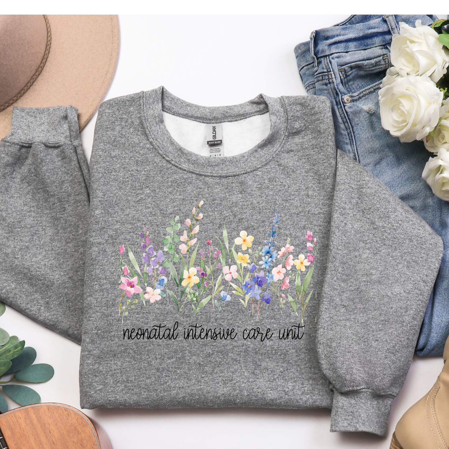 Wildflower NICU nurse crewneck sweatshirt