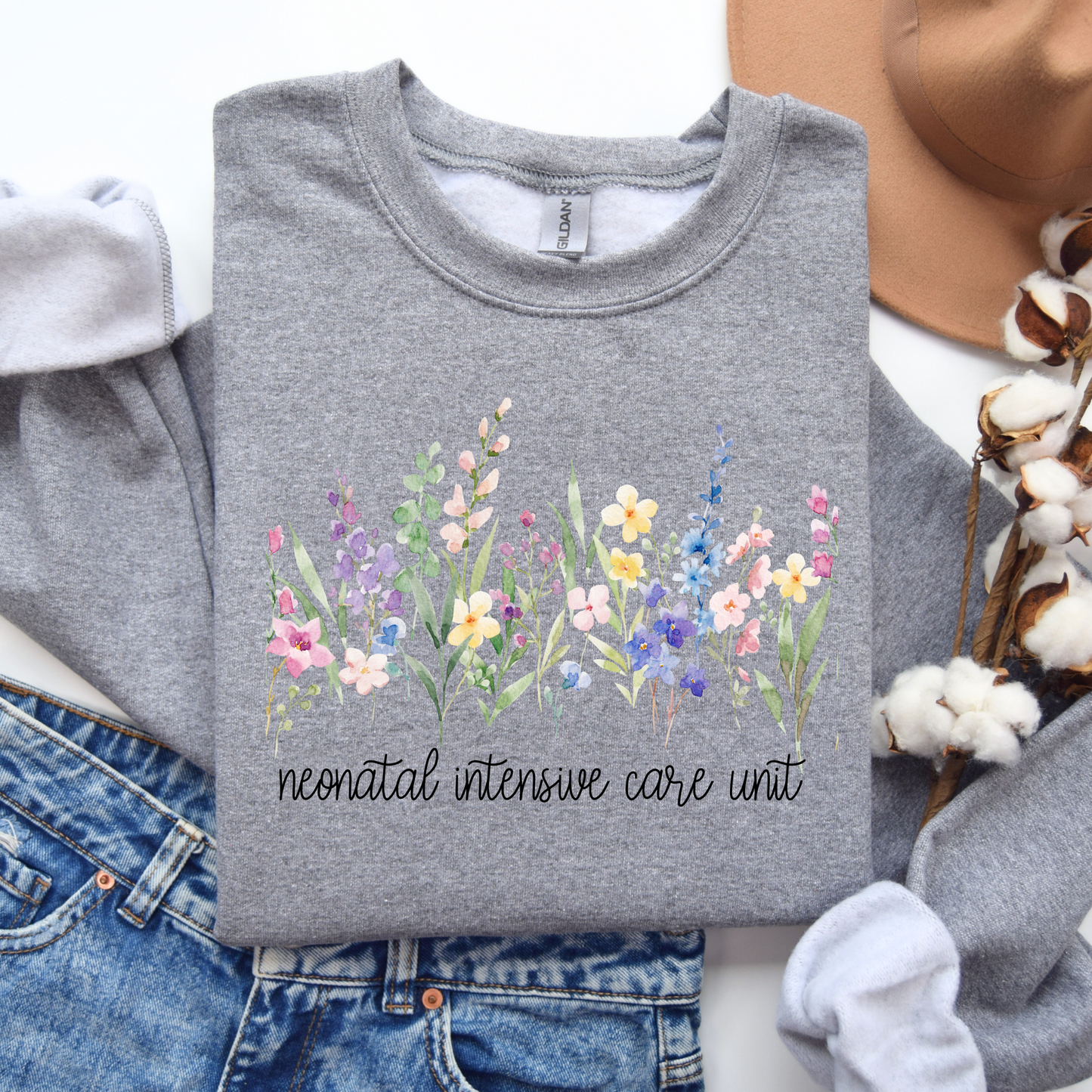 Wildflower NICU nurse crewneck sweatshirt