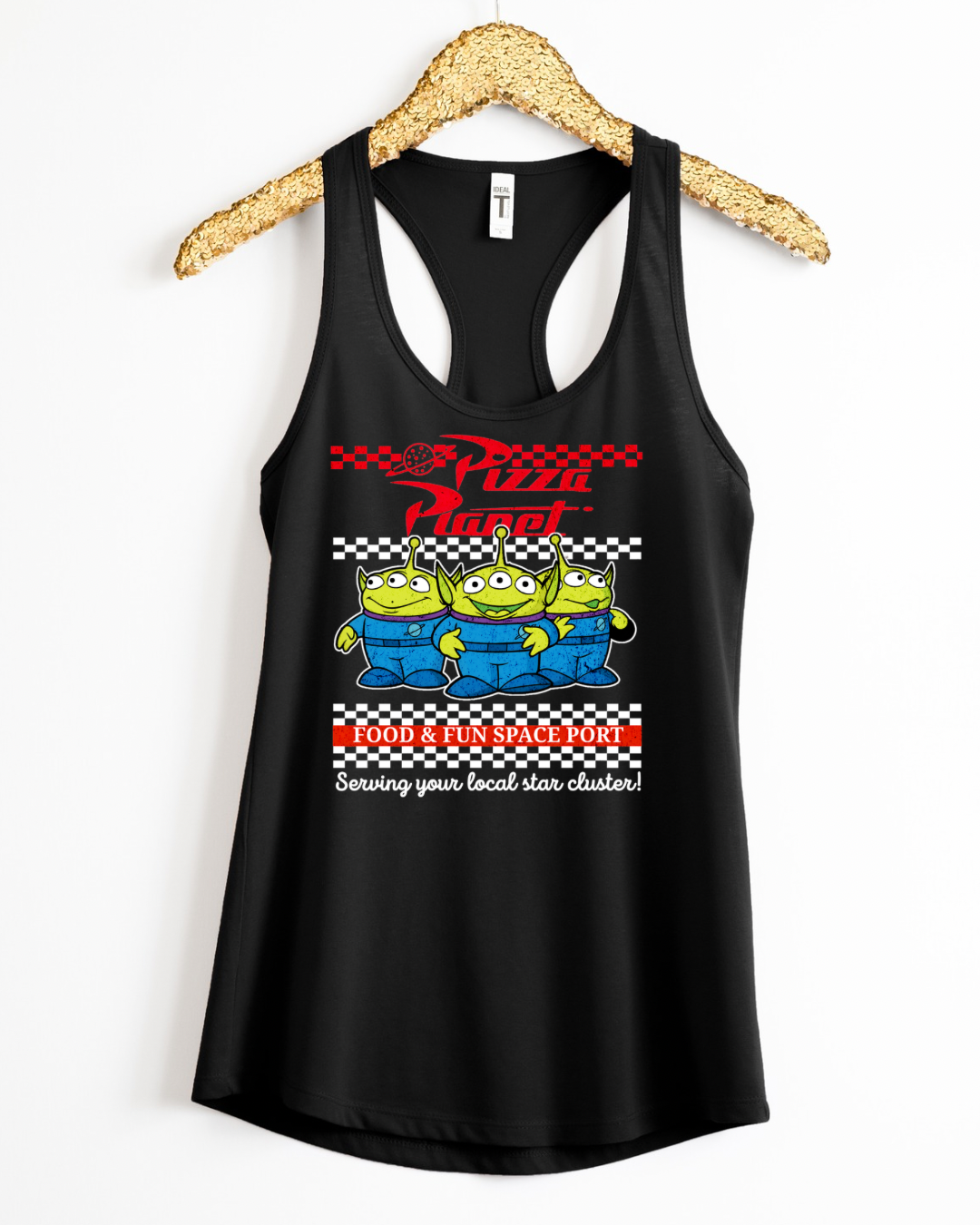 PIZZA PLANET Racerback Tank for Women – Lightweight Vacation Graphic Tank