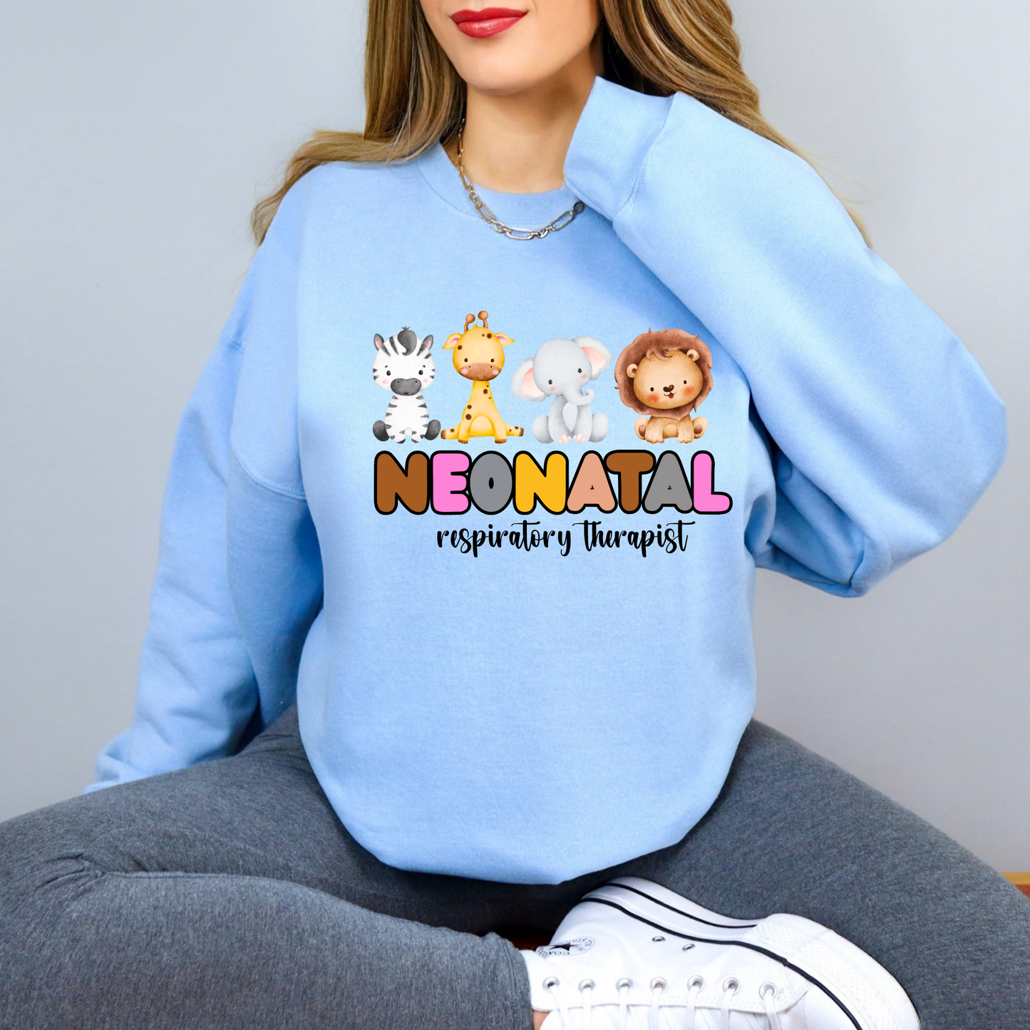 Zoo Animals Neonatal Respiratory Therapist Crewneck Sweatshirt