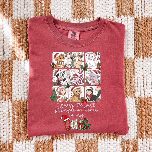 Stumble on Home to My Cats Christmas Comfort Colors Shirt | Theme Park Christmas Shirt