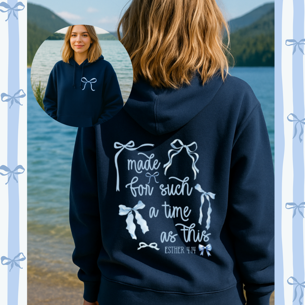Preppy Bow Hoodie with Esther 4:14 | Christian Hoodie for Women | Inspirational Bible Verse Sweatshirt