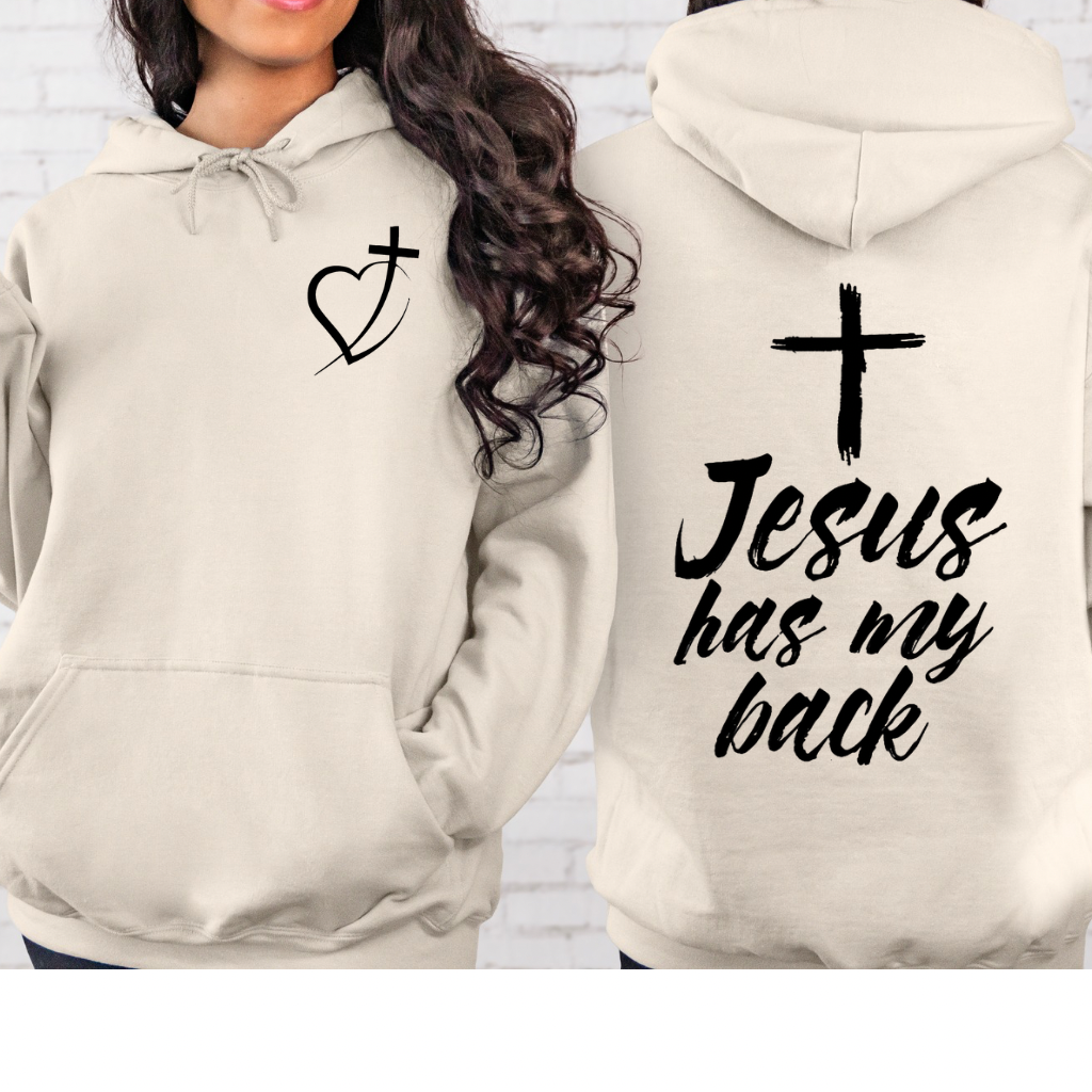 Jesus Has My Back Hoodie | Christian Hoodie for Women | Gildan 18500 Faith Sweatshirt
