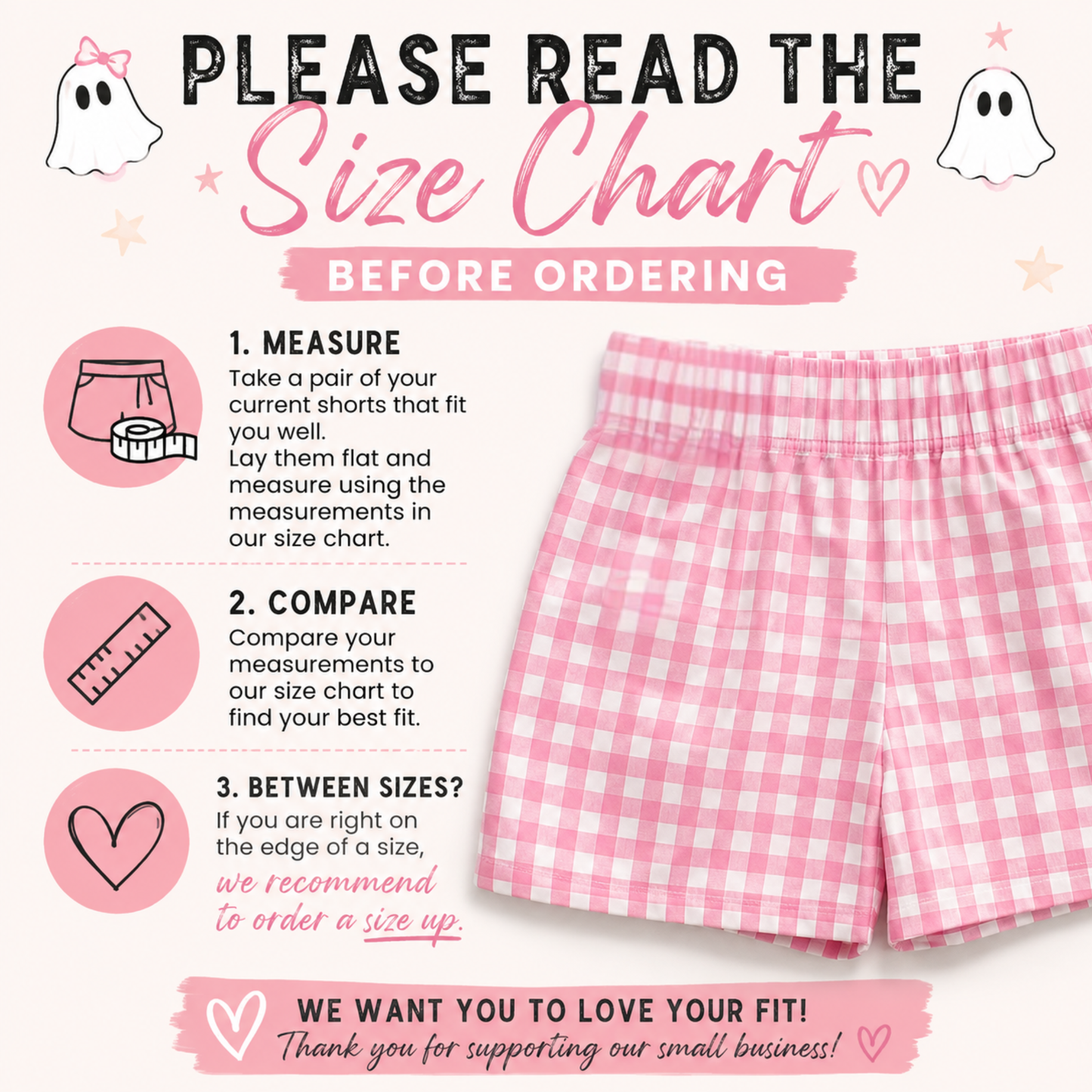 Pastel Pink Mouse Ghost Gingham Plaid Shorts | Cute Halloween Outfit Shorts