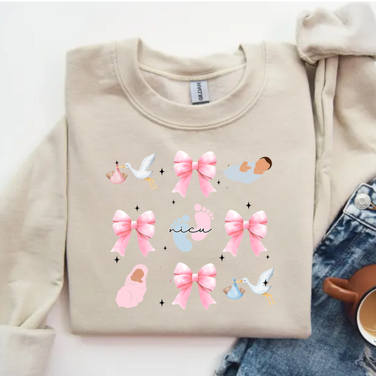 NICU coquette bow nurse crewneck sweatshirt