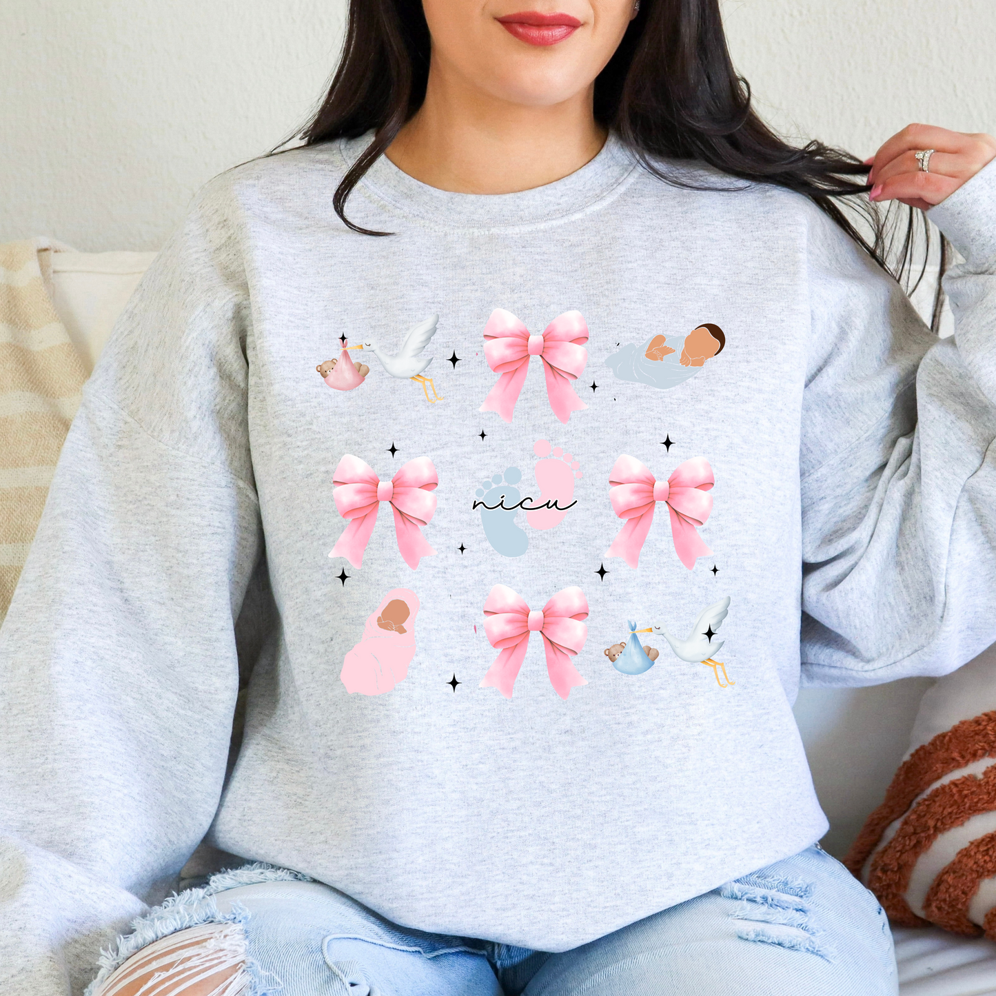 NICU coquette bow nurse crewneck sweatshirt