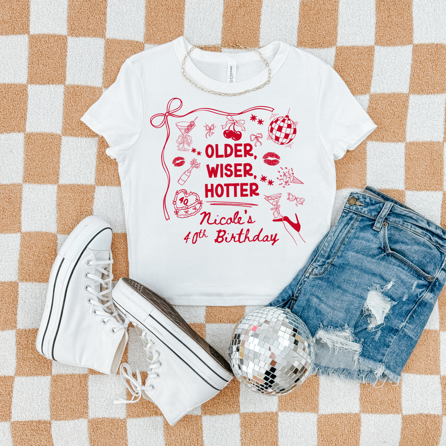 Older Wiser Hotter 40th Birthday Baby Tee – Funny Birthday Shirt for Women