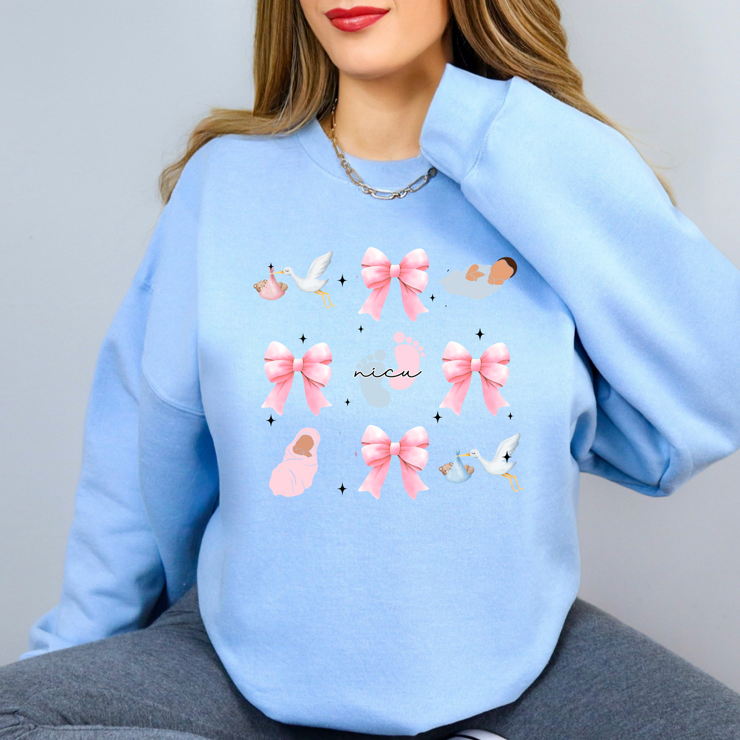 NICU coquette bow nurse crewneck sweatshirt