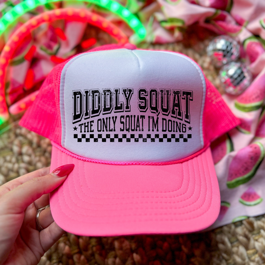Funny Foam Trucker Hat | Diddly Squat The Only Squat I’m Doing | Hot Pink & White Hat | Funny Gift for Her | Mom Hat
