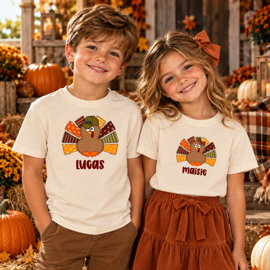 Personalized Thanksgiving Turkey Shirt for Kids | Matching Sibling T-Shirts