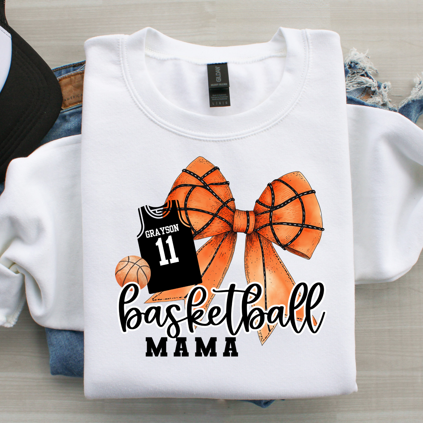 Custom Basketball Mama Sweatshirt with Kids’ Name & Number | Gildan 18000 | Sports Mom Gift