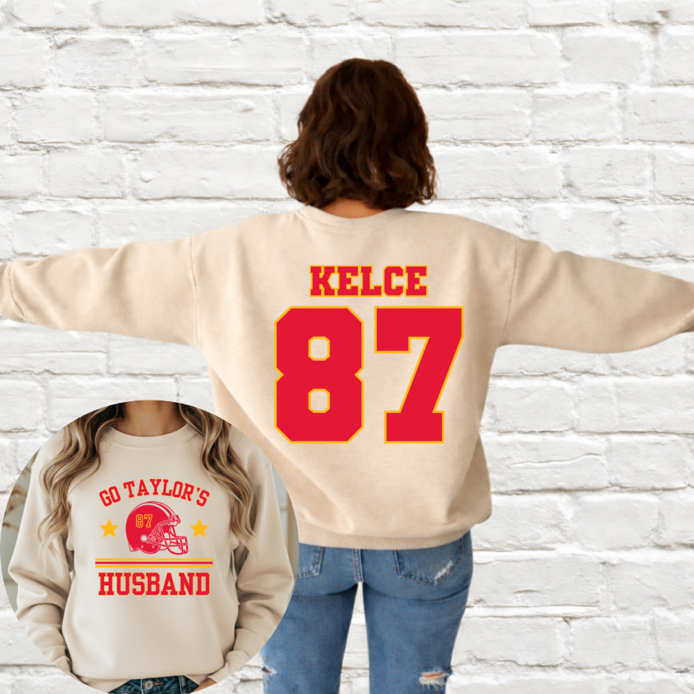 Go Tay’s Hubby Football Crewneck with Football Number on Back