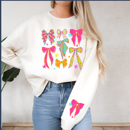 Natural Bow Sweatshirt with Sleeve Accent | Youth & Adult Sizes