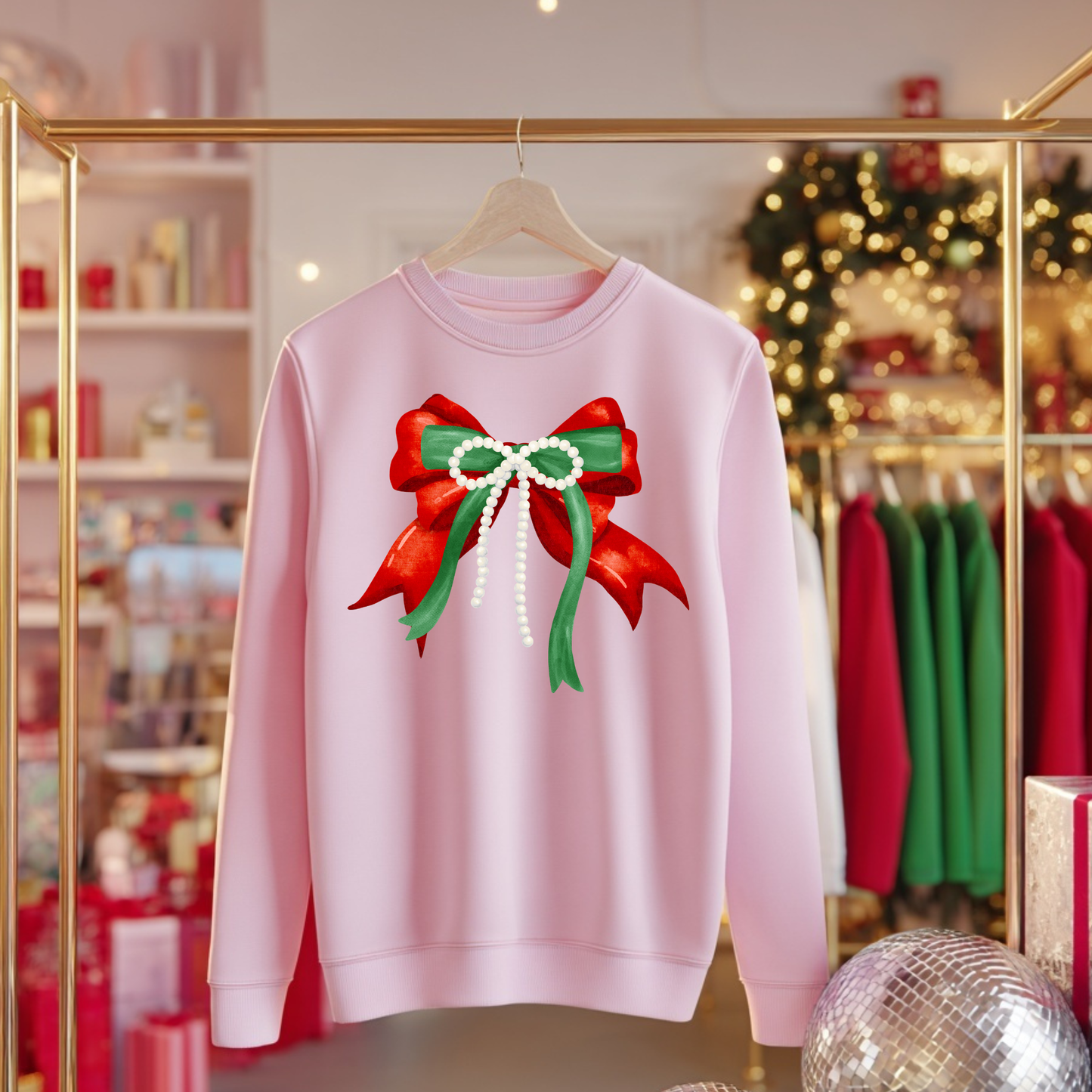 Christmas Bow Sweatshirt | Cozy Holiday Crewneck