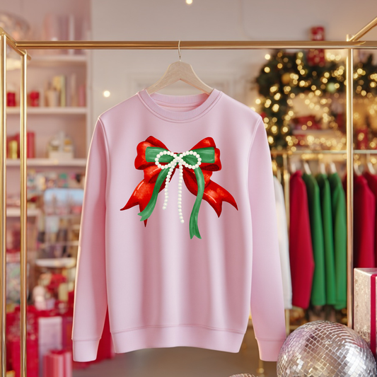 Christmas Bow Sweatshirt | Cozy Holiday Crewneck