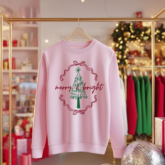 Merry & Bright Bow Christmas Sweatshirt | Women’s Holiday Crewneck