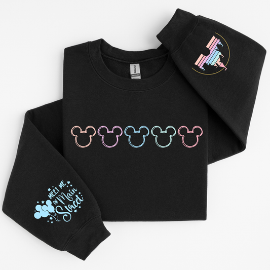 MEET ME ON MAIN ST MOUSE SWEATSHIRT with Sleeve Accents