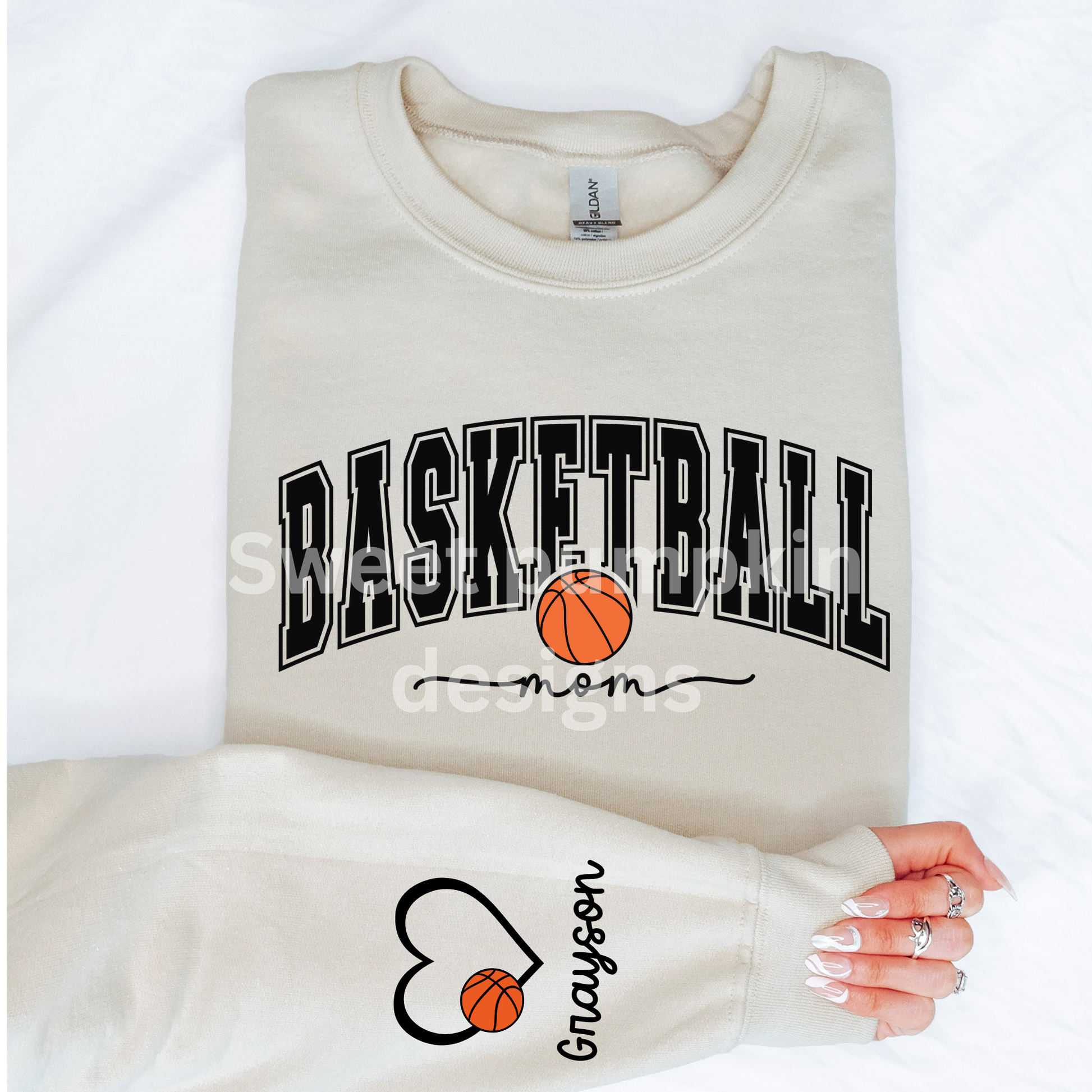 Custom Basketball Mom Sweatshirt with Kids Names on Sleeve