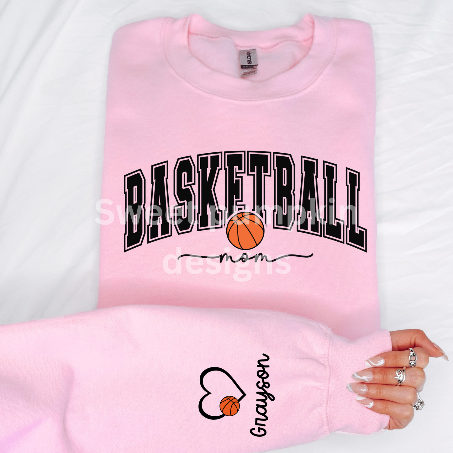 Custom Basketball Mom Sweatshirt with Kids Names on Sleeve