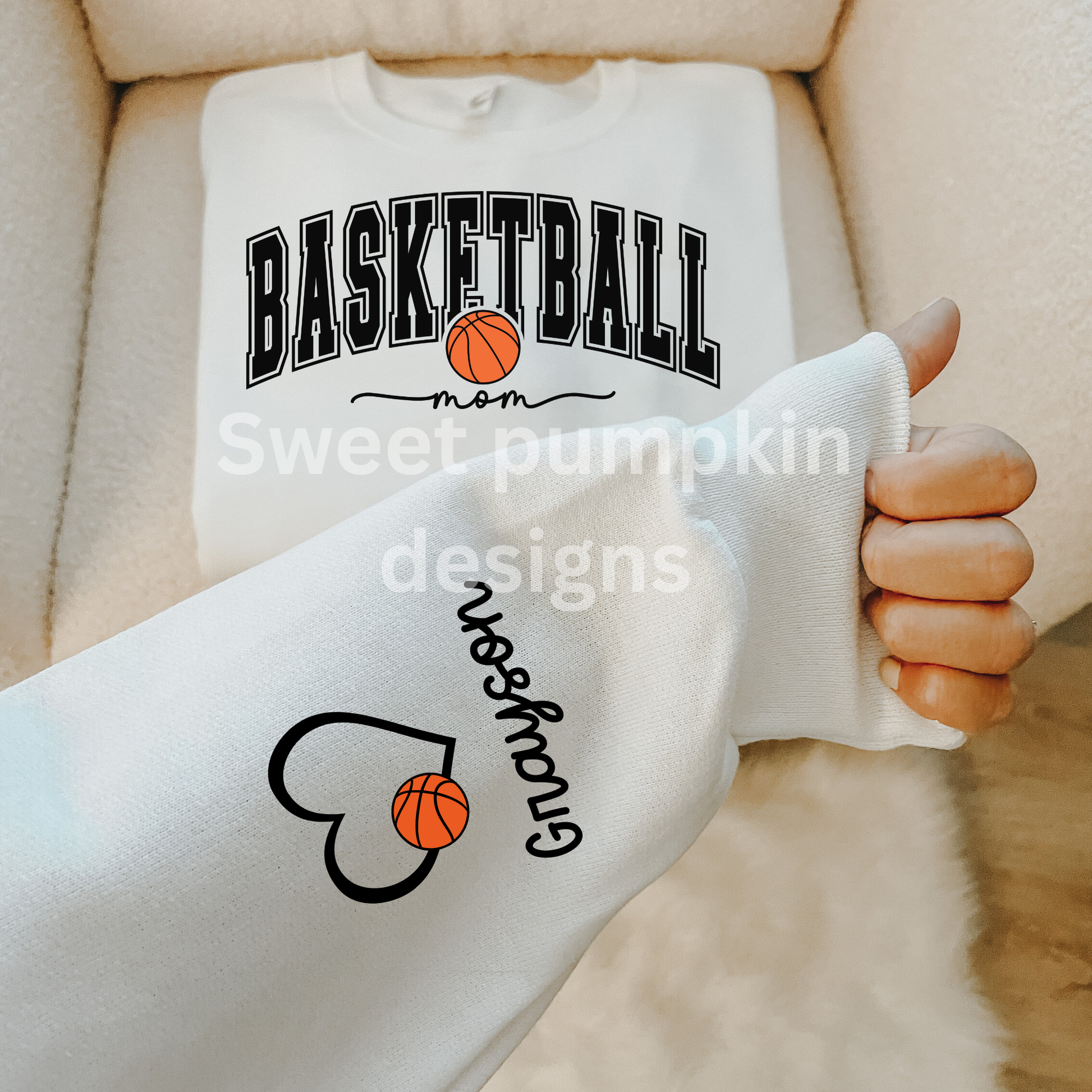 Custom Basketball Mom Sweatshirt with Kids Names on Sleeve