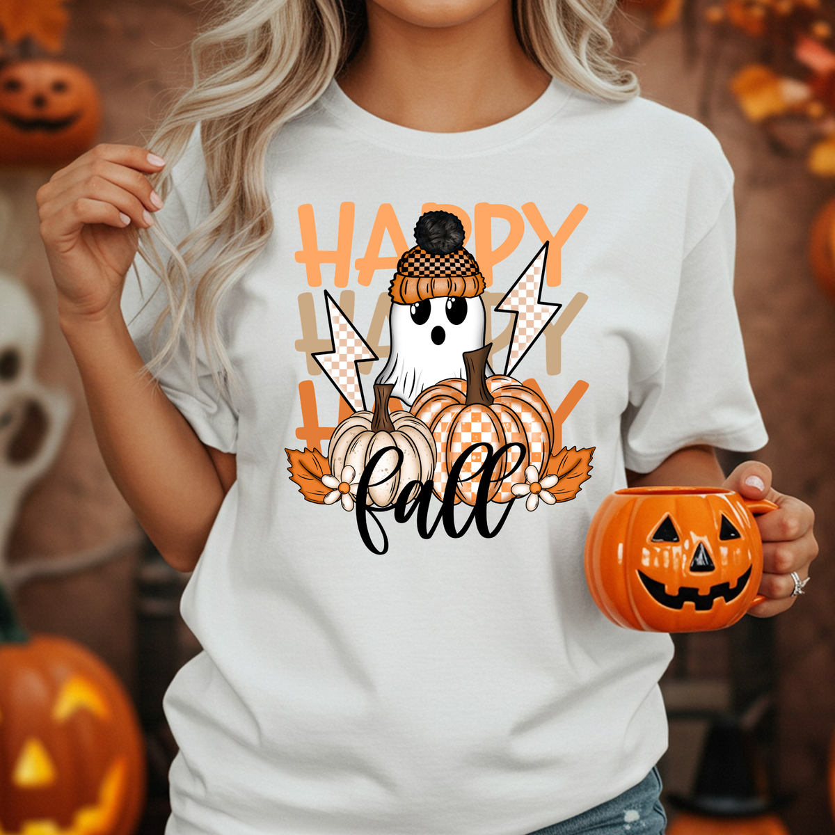 Happy Fall Ghost Shirt | Cute Halloween Teacher Shirt | Bella+Canvas Tee