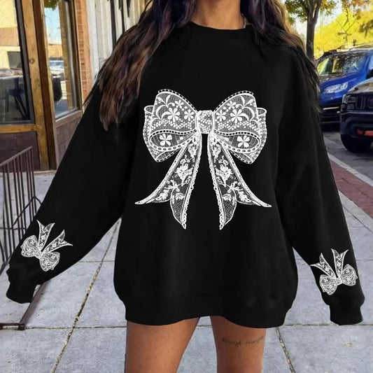 Lace Bow Sweatshirt with Matching Lace Bow Sleeve Accents