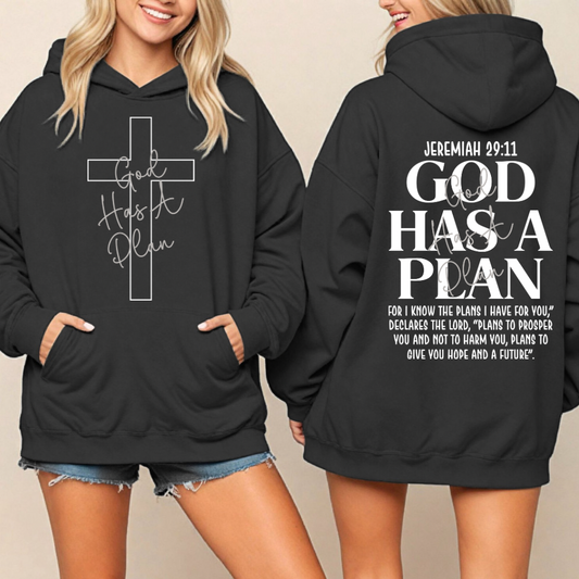 Cozy Christian hoodie featuring Jeremiah 29:11 Bible verse in inspirational faith based design for women