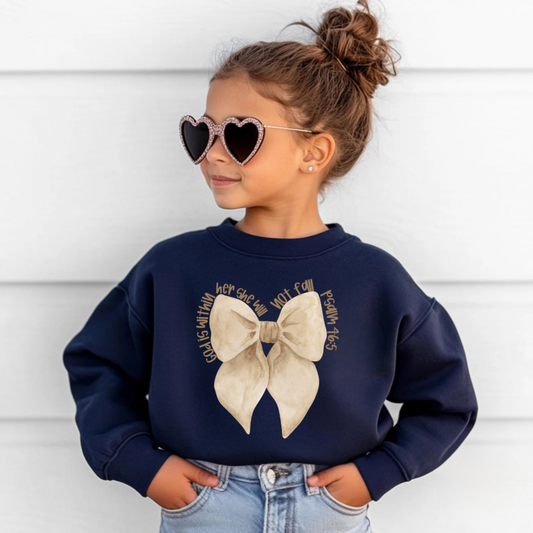Psalm 46:5 Kids Sweatshirt | Christian Bow Crewneck for Girls | Faith Based Bible Verse Sweatshirt