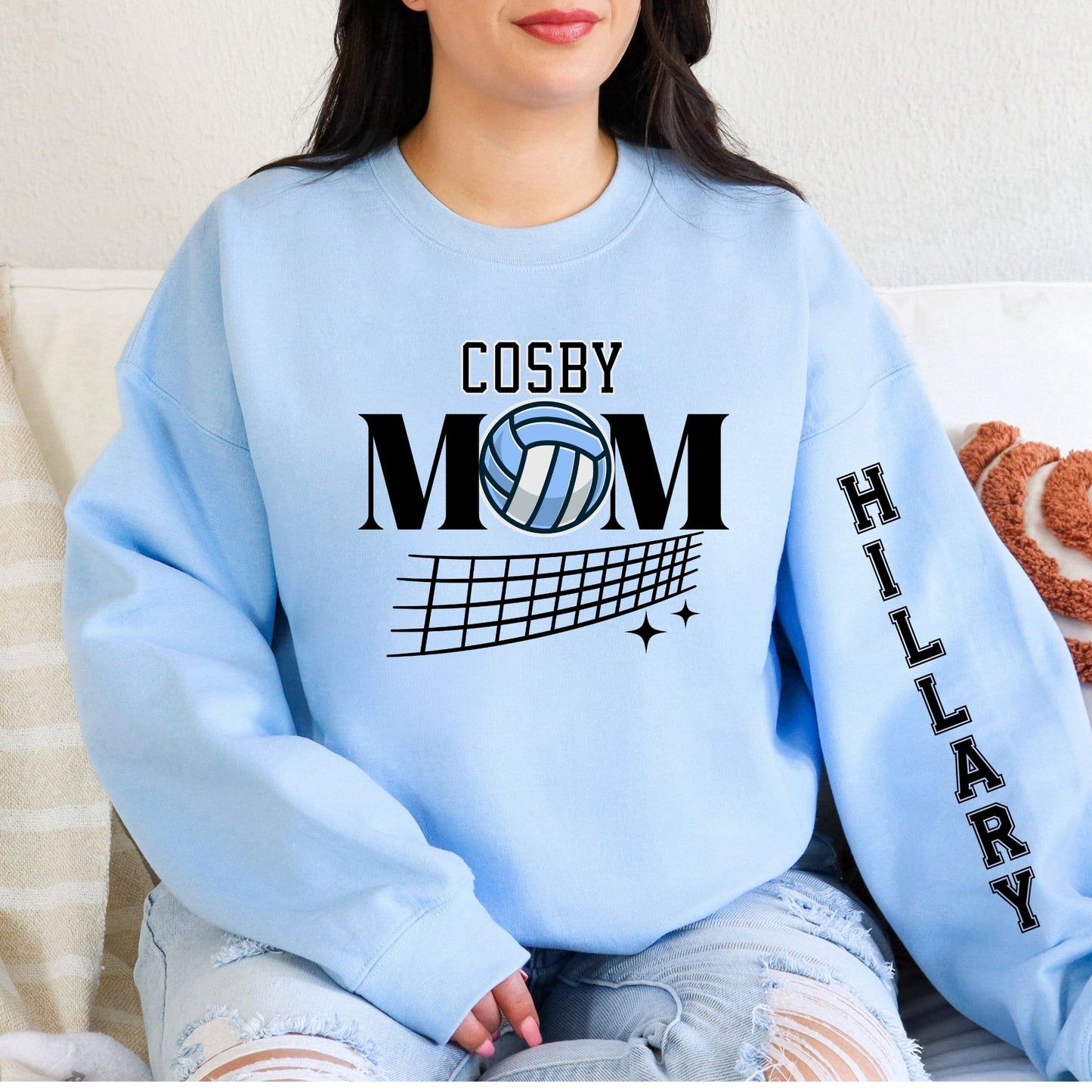 COSBY Volleyball Mom Sweatshirt | Personalized Player Name Sleeve