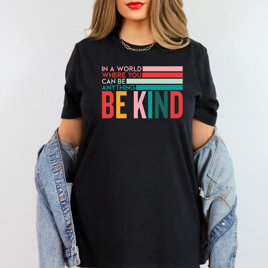 Be Kind teacher shirt displayed on soft neutral tee, inspirational kindness week shirt for teachers and school staff
Inspirational Be Kind classroom shirt for teacher appreciation, kindness week, and everyday positive school outfit