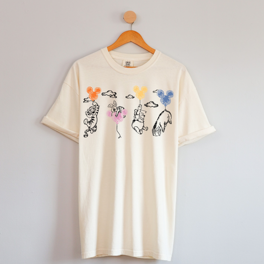 Pooh & Friends Balloons Comfort Colors T-Shirt for Women | Vintage Washed Tee | Theme Park Outfit Gift
