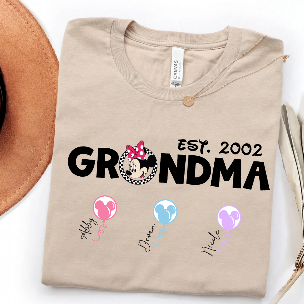 CUSTOM GRANDMOTHER EST MINNIE SHIRT WITH GRANDKIDS NAMES - BELLA CANVAS