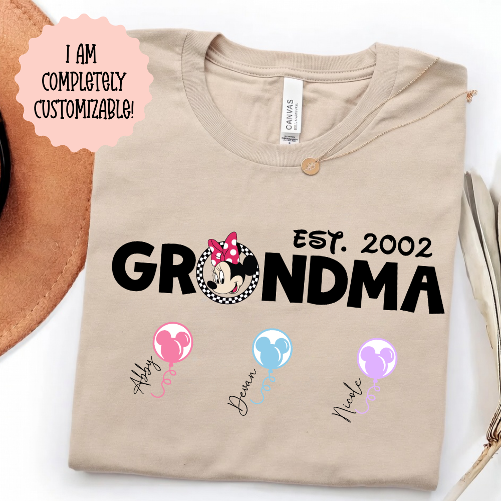CUSTOM GRANDMOTHER EST MINNIE SHIRT WITH GRANDKIDS NAMES - BELLA CANVAS
