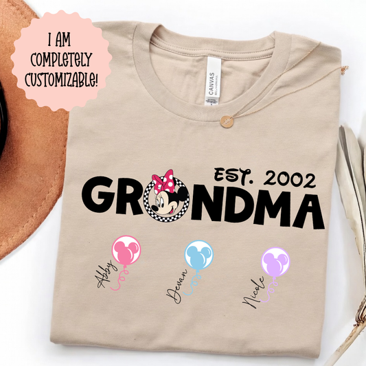 CUSTOM GRANDMOTHER EST MINNIE SHIRT WITH GRANDKIDS NAMES - BELLA CANVAS
