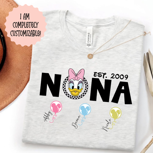 CUSTOM GRANDMOTHER EST DAISY SHIRT WITH GRANDKIDS NAMES - BELLA CANVAS