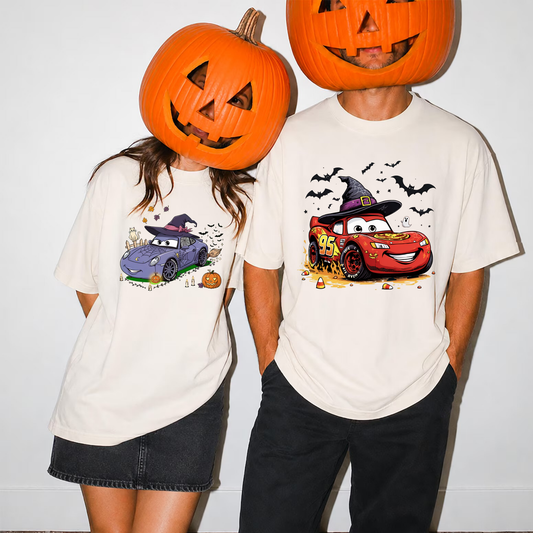 MCQUEEN & SALLY CARS HALLOWEEN PARTY MATCHING COUPLES SHIRTS -  COMFORT COLORS