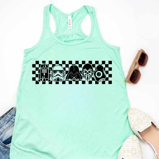 CHECKERED GALAXY Racerback Tank for Women – Lightweight Vacation Graphic Tank