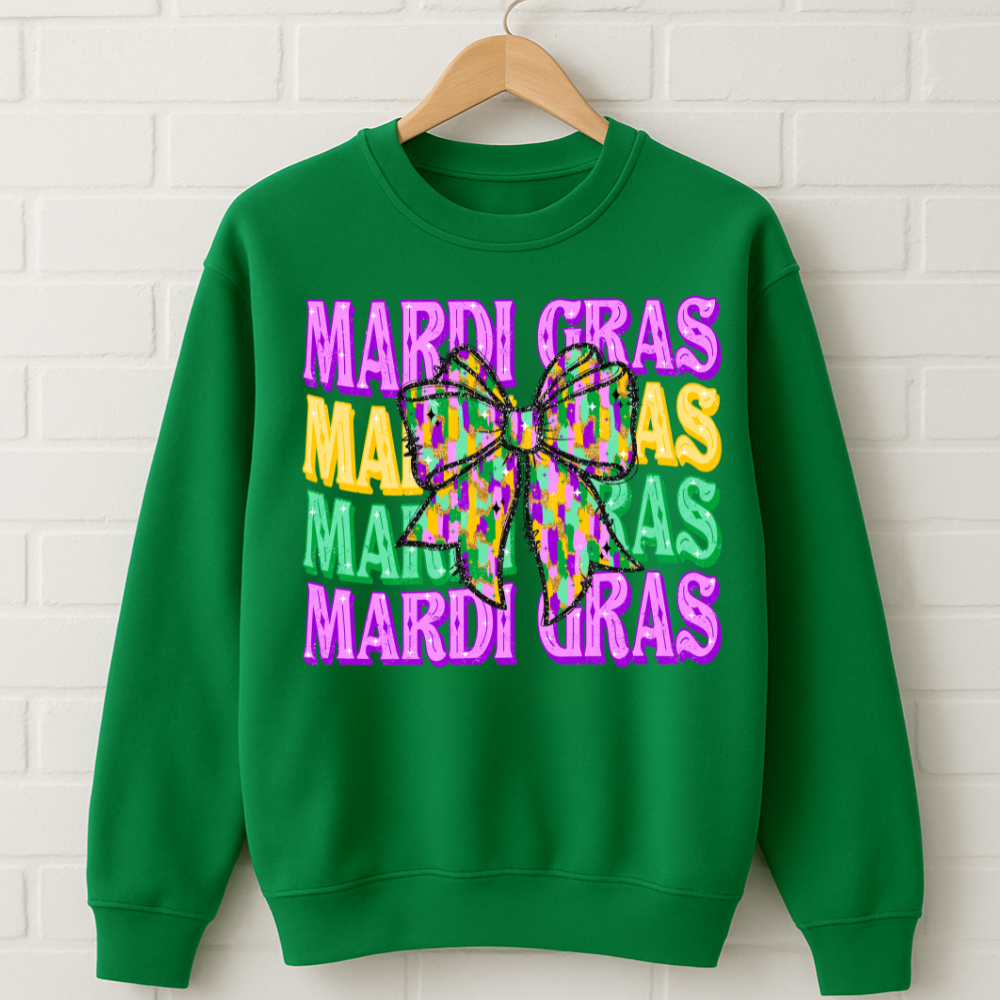 Mardi Gras Bow Sweatshirt for Women | Festive Carnival Crewneck