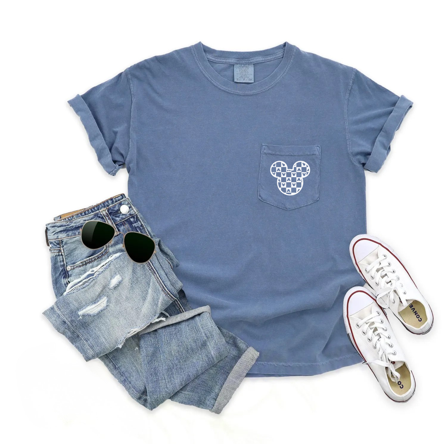 CHECKERED MOUSE Comfort Colors Pocket T-Shirt