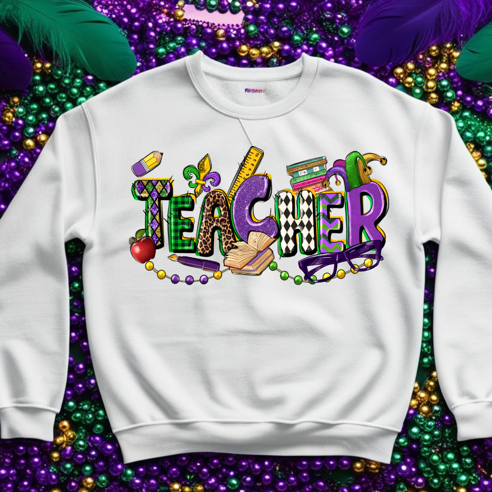 Mardi Gras Teacher Sweatshirt | Festive Carnival Crewneck for Educators