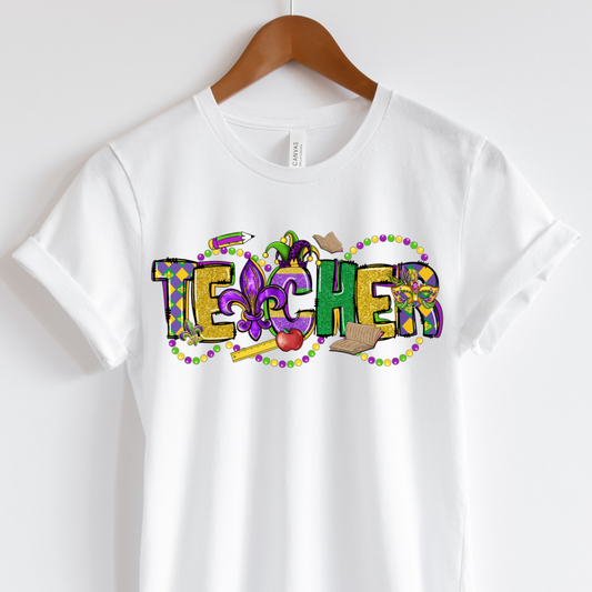 Mardi Gras Teacher Shirt | Short Sleeve & Long Sleeve Options