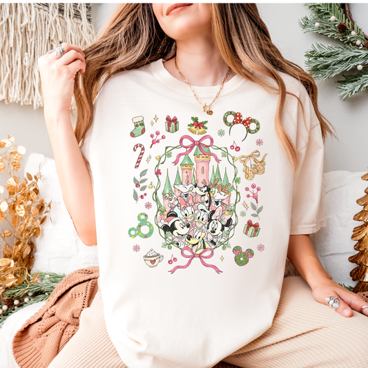 MOUSE GANG CHRISTMAS COQUETTE WREATH Magical Christmas Party Shirt | Comfort Colors Holiday Tee | Theme Park Christmas Shirt