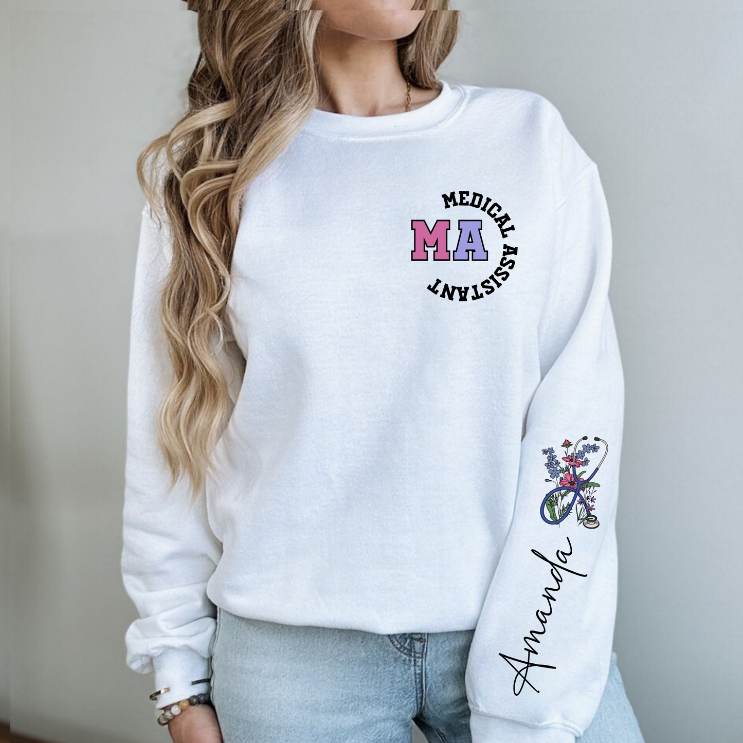Custom MA crewneck sweatshirt with Name on Sleeve