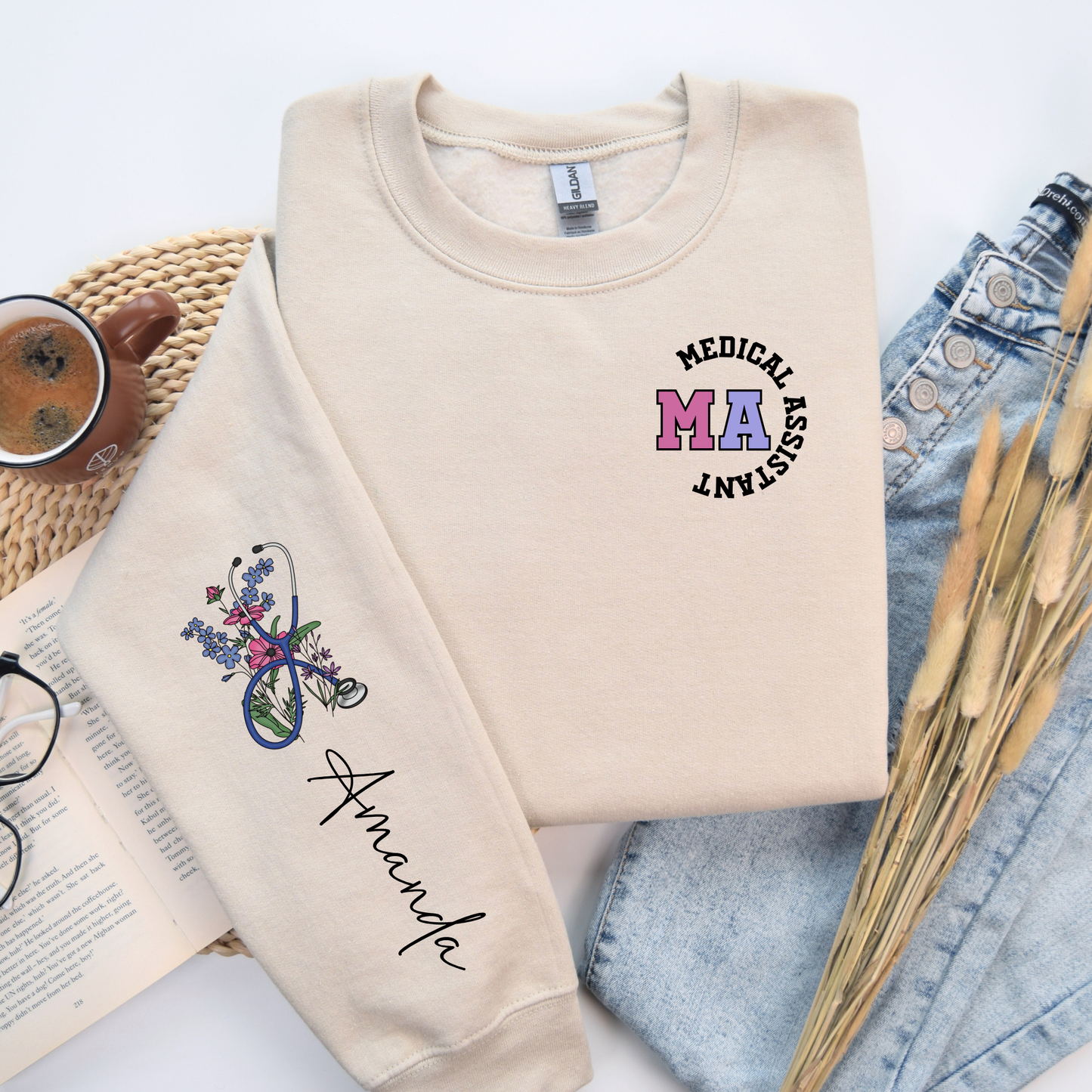 Custom MA crewneck sweatshirt with Name on Sleeve