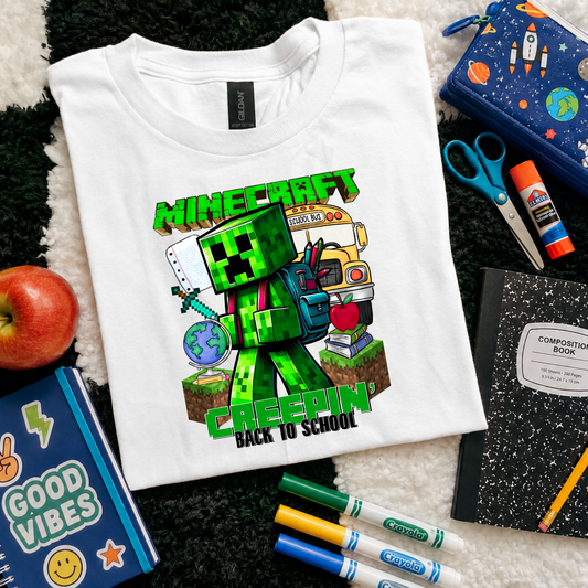 Green Creeper Back to School Shirt for Gamer Boys | Toddler & Youth School Outfit